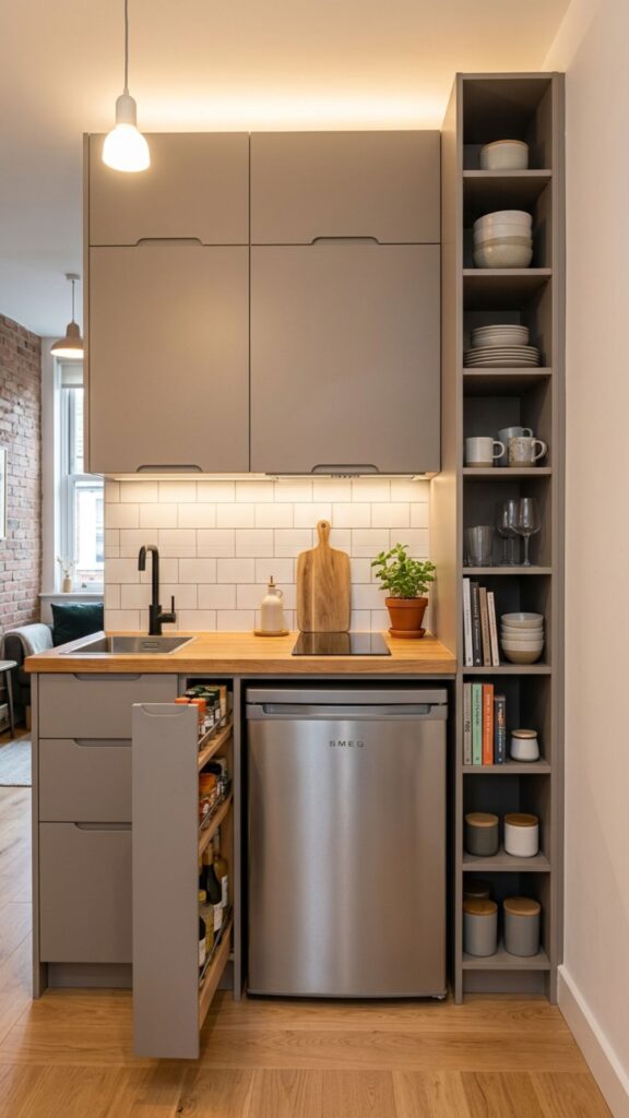 15. Small Kitchen Fridge Cabinet Ideas