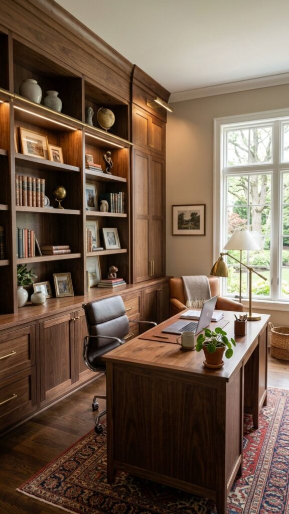 15. Use Brown Built-In Cabinets