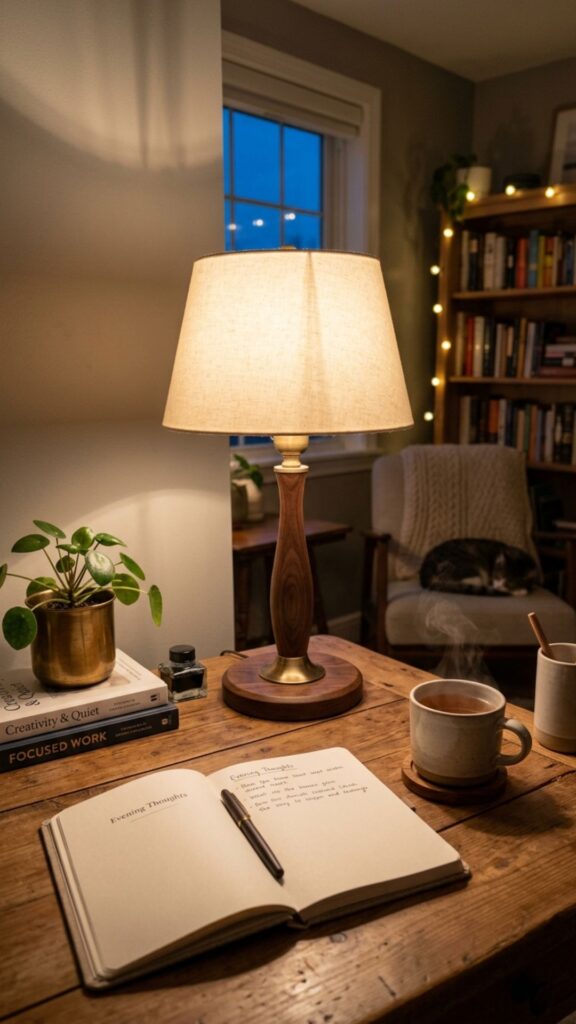 16. Add a Cozy Desk Lamp for Evening Work