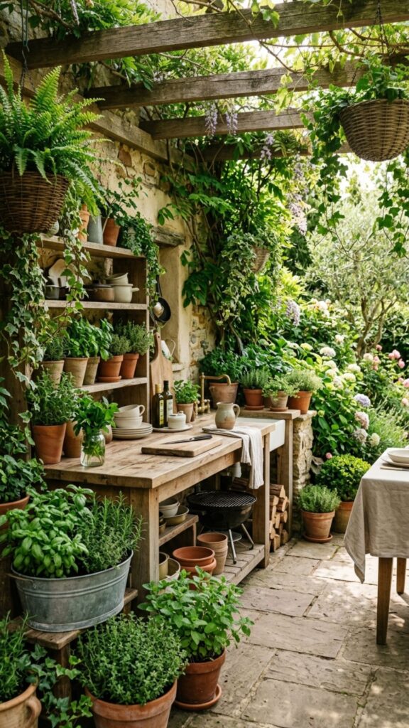 16. Frame the Space with Potted Herbs and Greenery