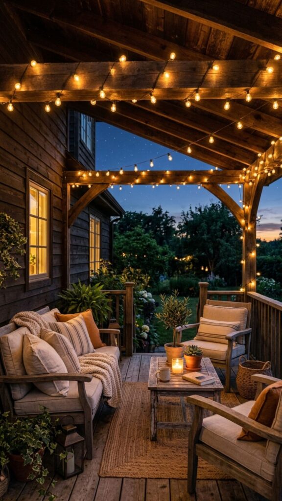 16. Hang String Lights for Evening Warmth