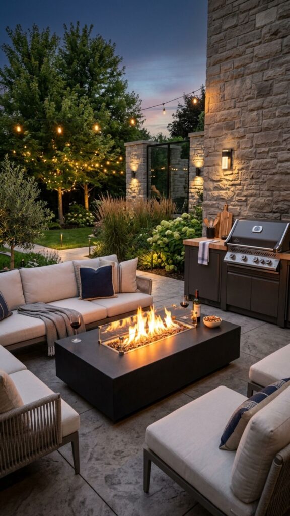 16. Sleek Fire Pit Table as the Centerpiece