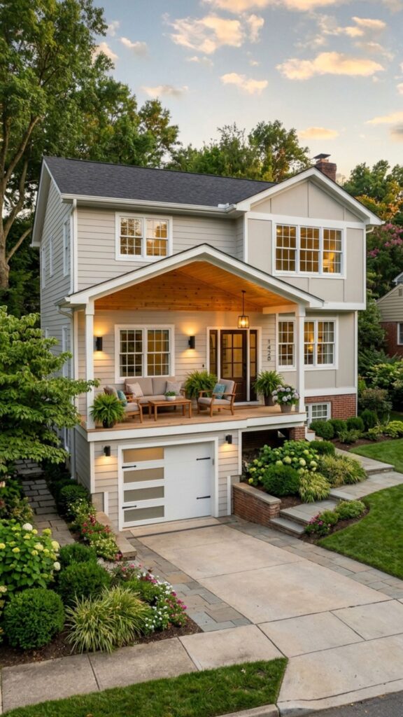 16. Split-Level Porch and Garage Design