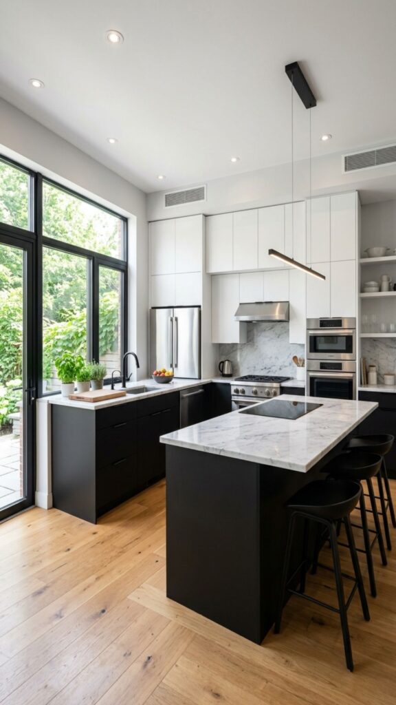 16. Two-Tone Black and White Kitchen Cabinets