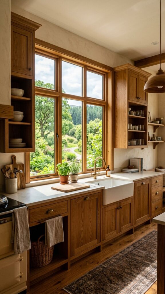 16. Use Natural Wood Cabinets Around the Window