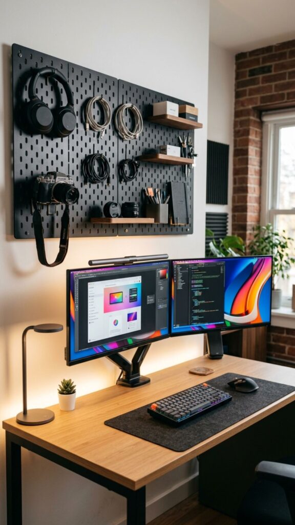 17. Add Pegboard Storage Above the Desk