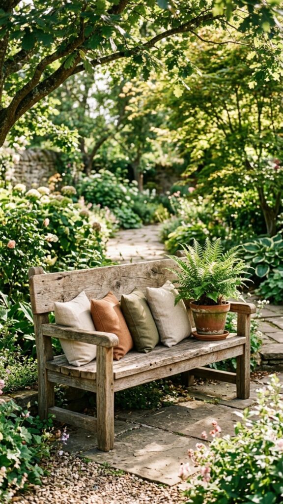 17. Add a Rustic Wooden Bench