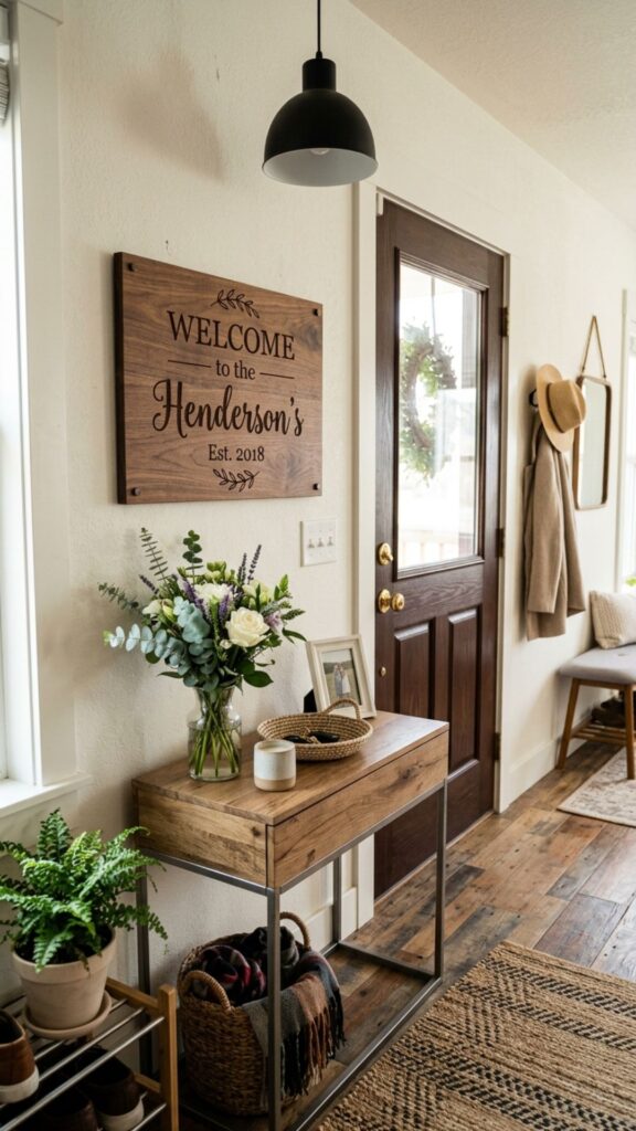 17. Add a Welcome Sign or Personalized Decor