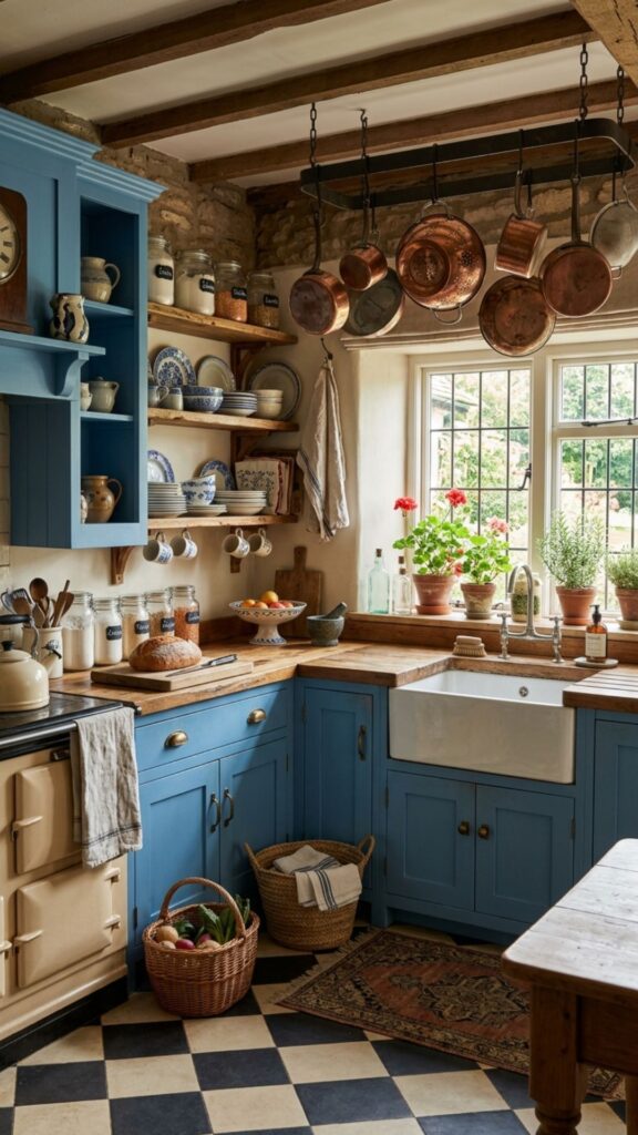 17. Blue Cabinets In A Farmhouse Kitchen