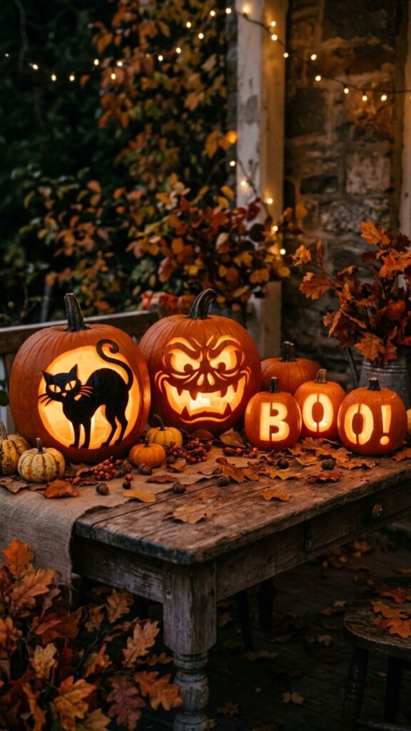 17. Carve Themed Pumpkin Displays