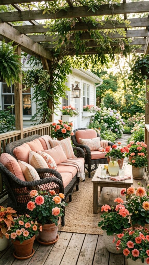 17. Color-Coordinated Cushions and Blooms