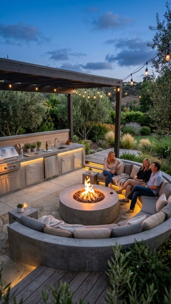 17. Concrete Fire Pit and Kitchen Combinations