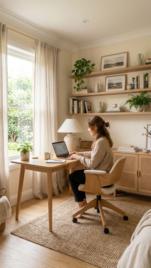17. Cream and Natural Wood for a Soft Organic Office