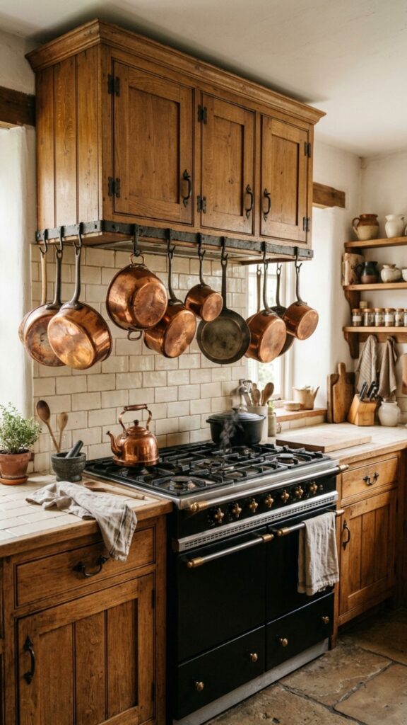 17. Farmhouse Cabinets With Copper Accents