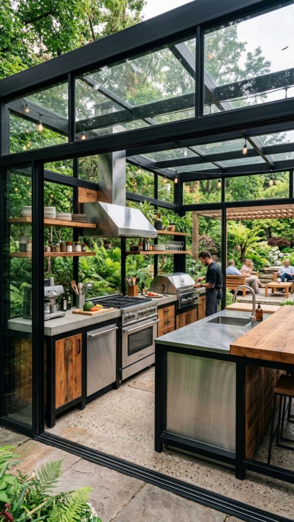 17. Industrial Metal and Glass Kitchen