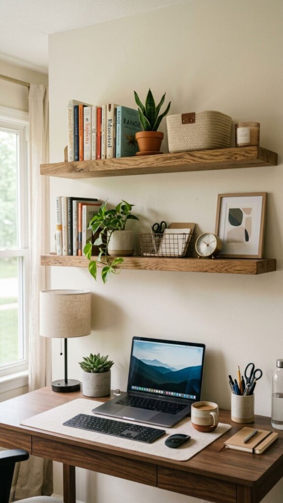 17. Install Shelving Above the Desk