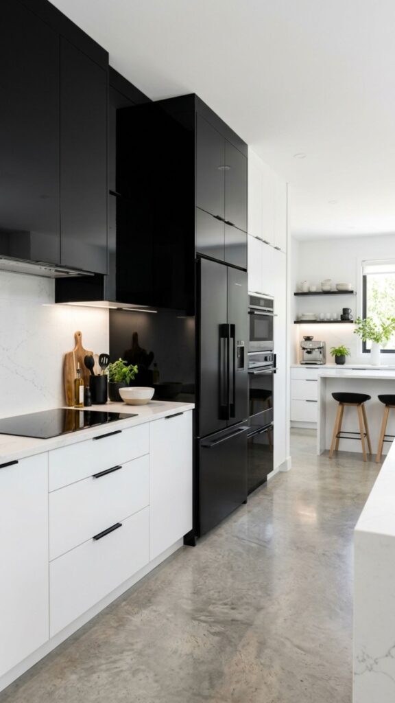 17. Modern Black and White Fridge Cabinet Design