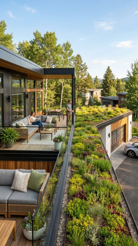 17. Porch With a Green Roof Above the Garage