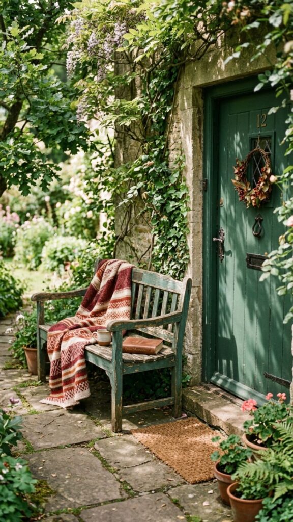 17. Style With a Vintage Bench and Blanket