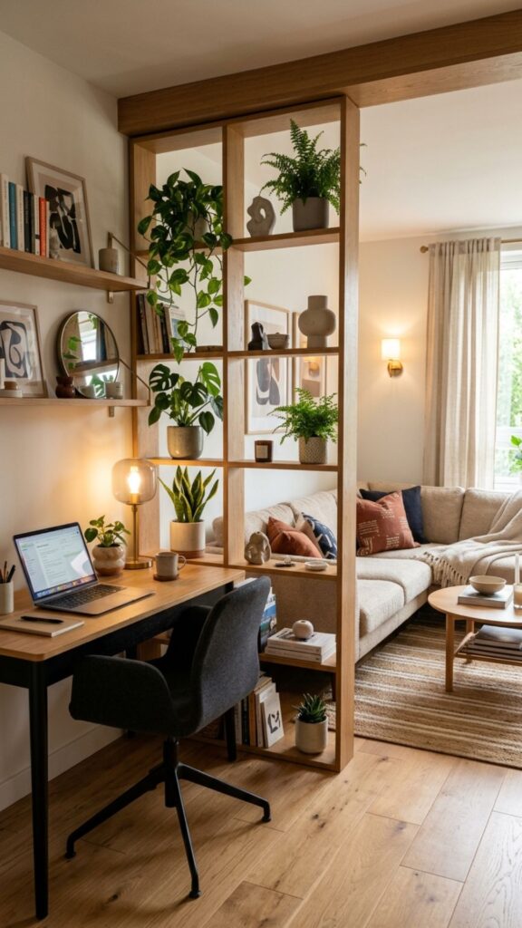 17. Use a Room Divider to Separate Work and Relaxation