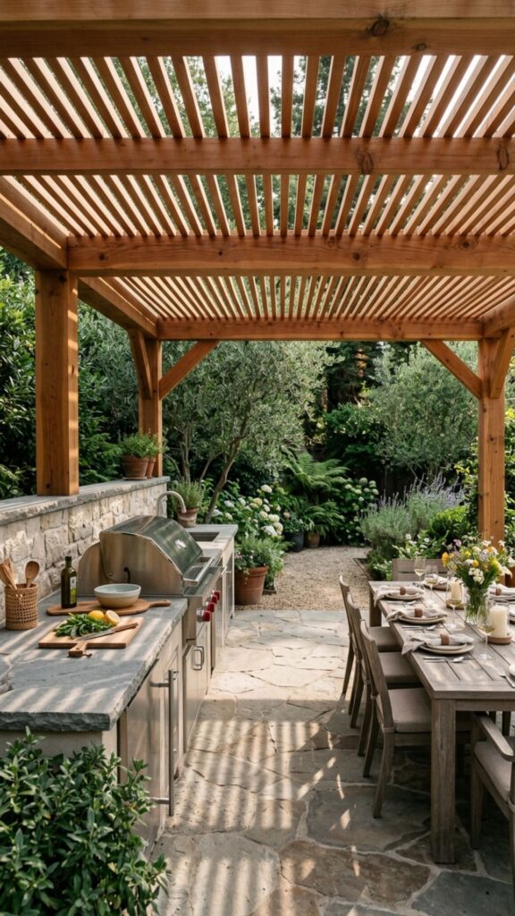 17. Use a Slatted Pergola for Filtered Shade