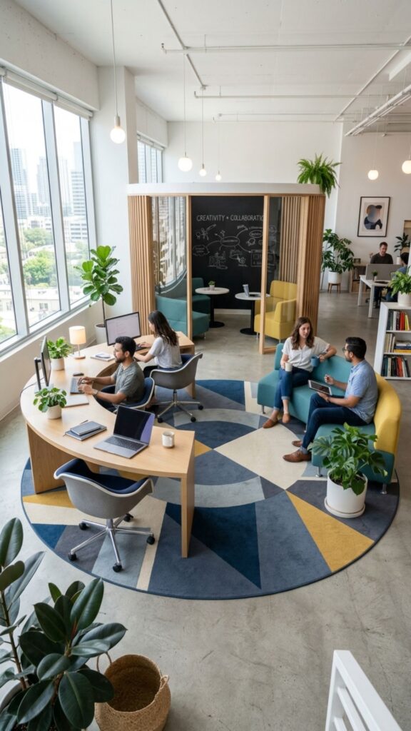 18. Add a Round Carpet for a Unique Office Layout