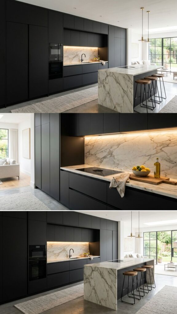 18. Black Cabinets With Hidden Appliances