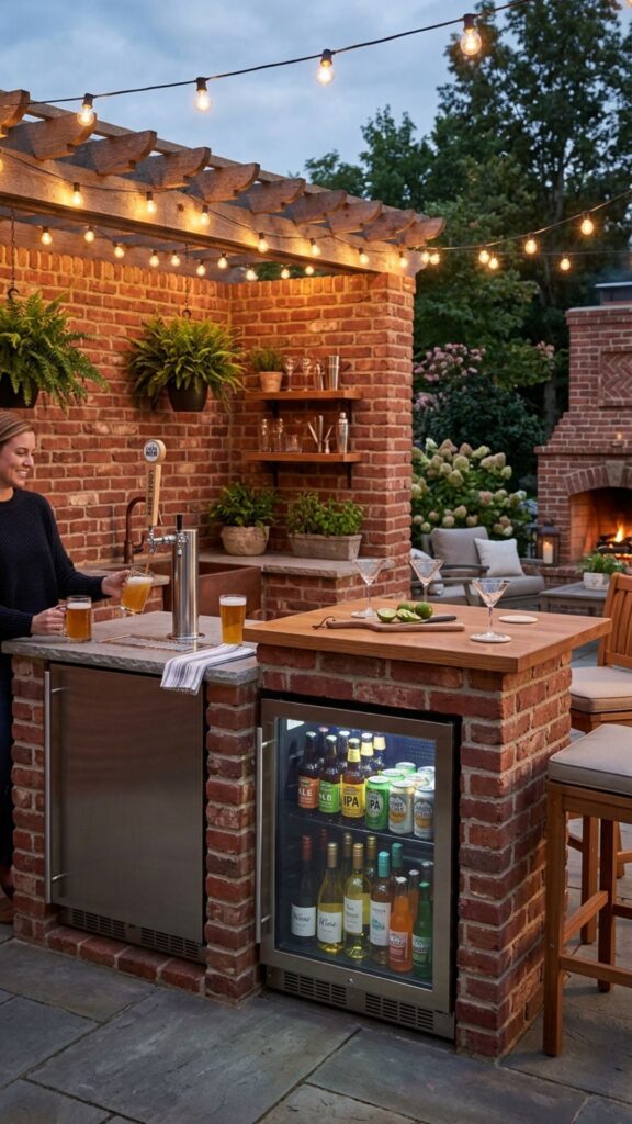 18. Brick Kitchen with a Kegerator or Beverage Center