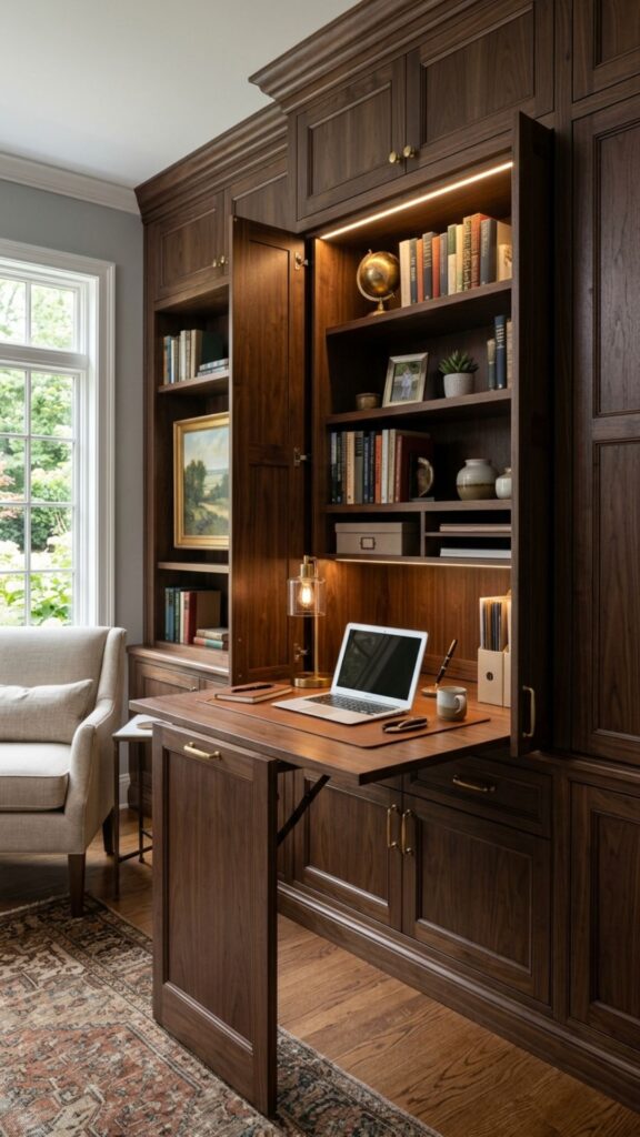 18. Create a Desk Inside a Built-In Cabinet
