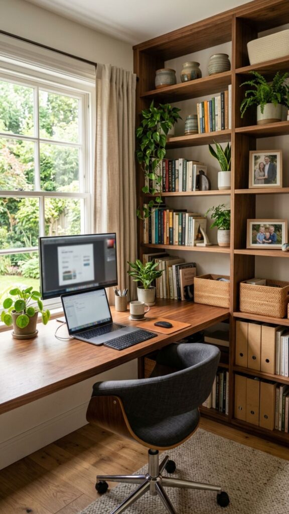 18. Extend Your Desk Into Built-In Shelving