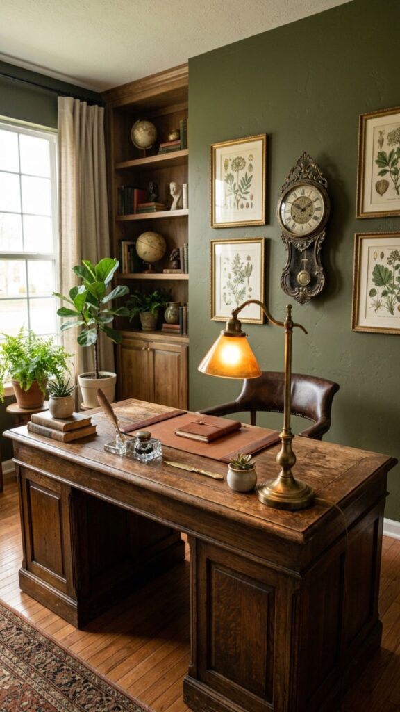 18. Mix Green Walls With Vintage Decor