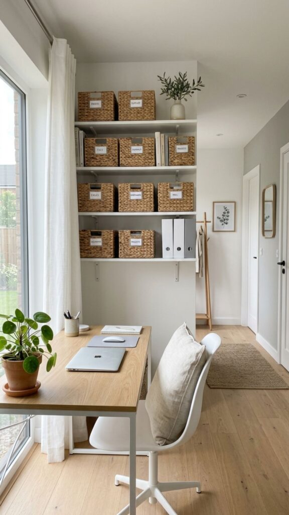 18. Use Storage Baskets to Control Clutter