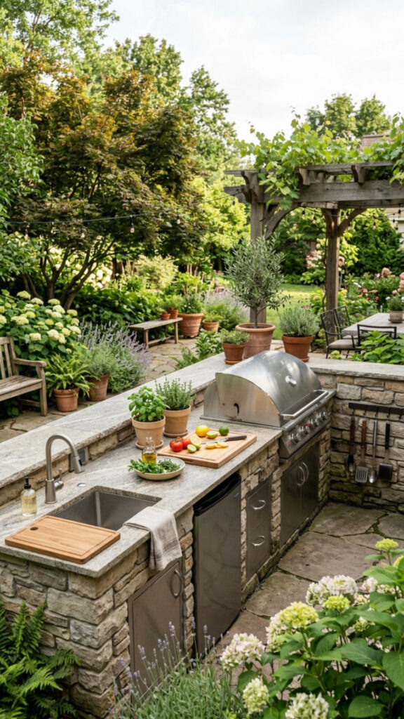 19. A Stone Kitchen With a Built-In Sink
