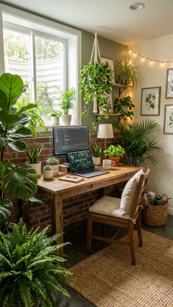 19. Add Green Elements to Your Basement Office