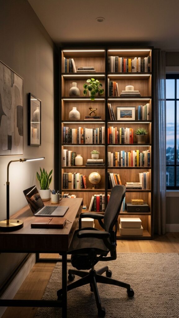 19. Add Lighting to Your Bookshelf Setup
