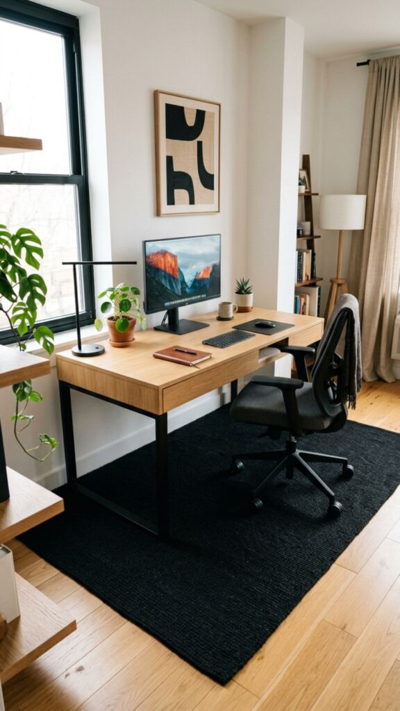 19. Add a Black Rug for Comfort and Style