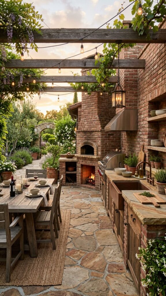19. Brick Kitchen Blended with Natural Stone