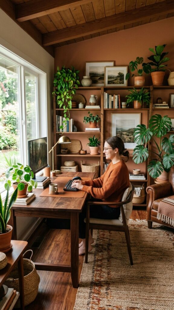 19. Bring in Plants to Break Up Brown Tones