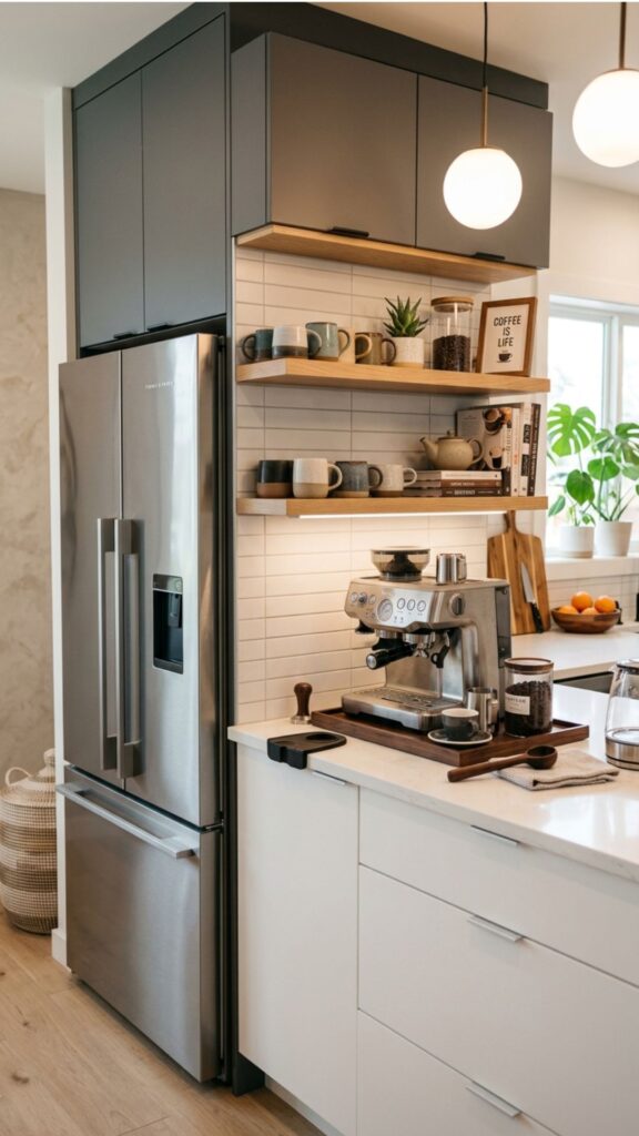 19. Cabinet Design With Coffee Station Near Fridge