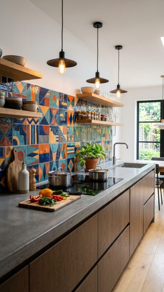 19. Concrete Countertops with Tile Backsplashes