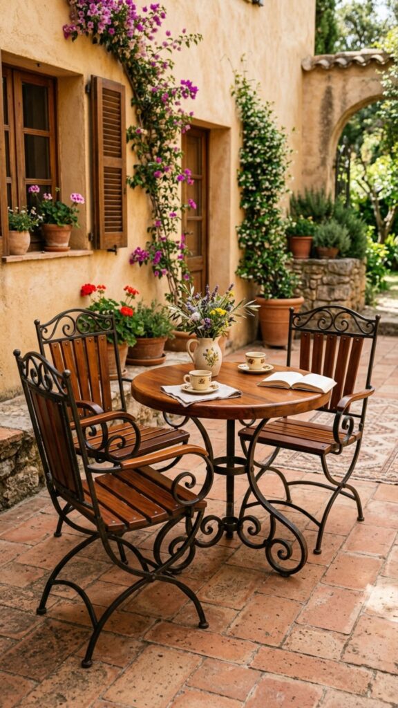 19. Incorporate Iron and Wood Furniture