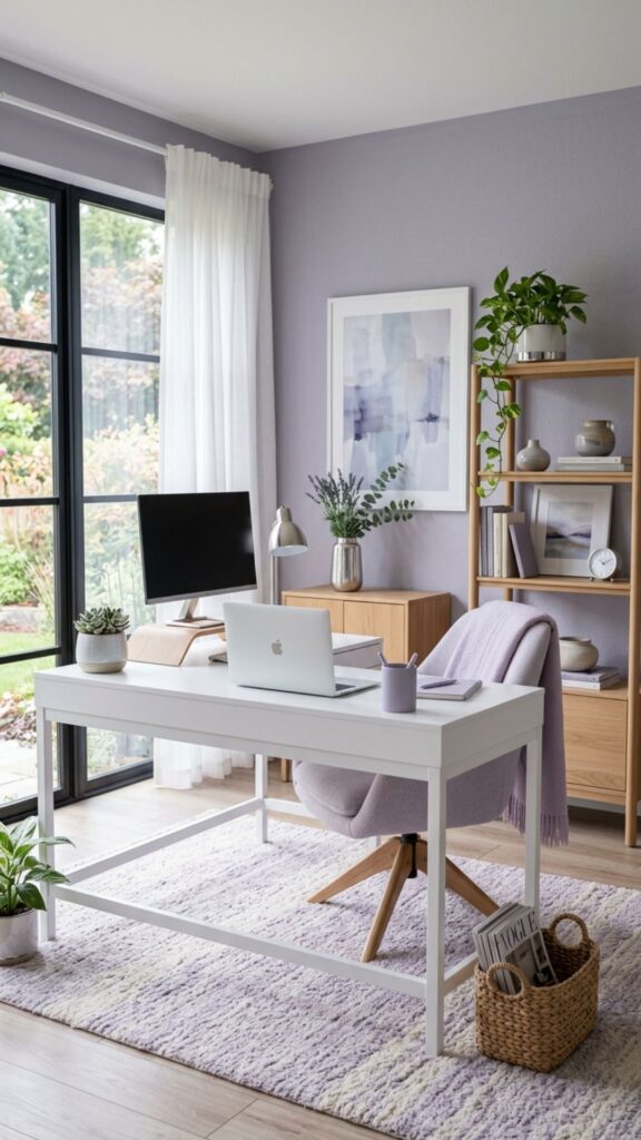 19. Lavender Grey for a Soft Contemporary Office