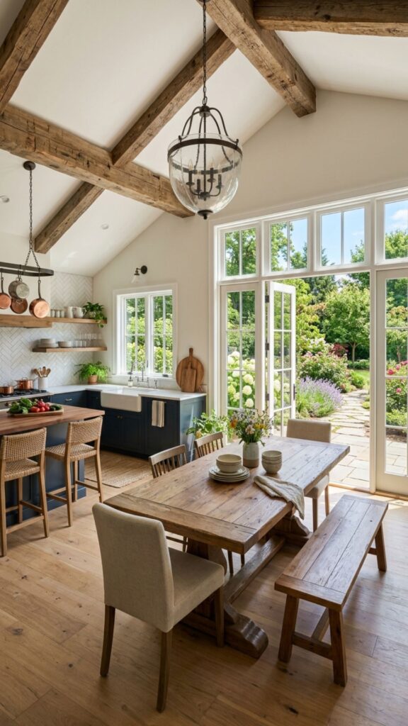 19. Modern Farmhouse Kitchen With White Frames and Glass