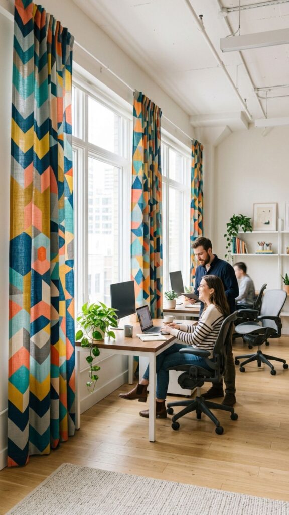 19. Select Patterned Curtains for a Creative Office