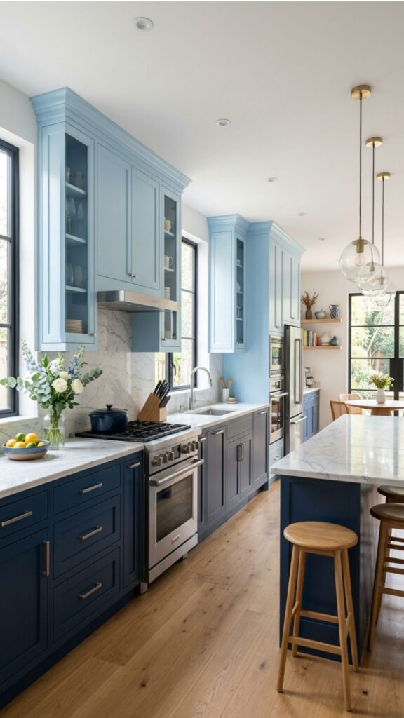 19. Two-Tone Blue Kitchen Cabinet Design