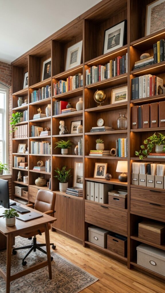 2. Add Floor-to-Ceiling Built-In Shelving for Storage