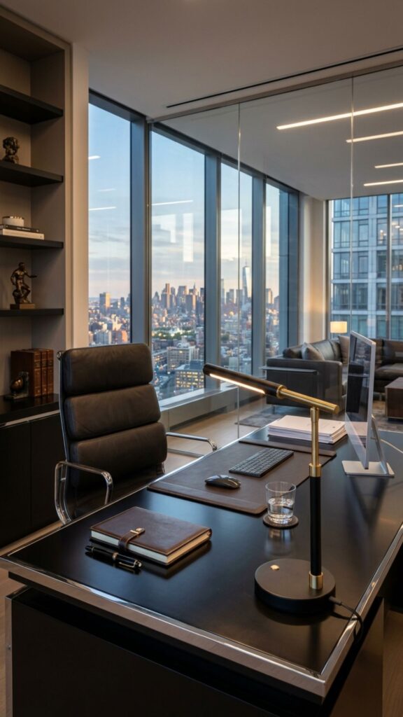 2. Add a Black Executive Desk for a Luxury Workspace