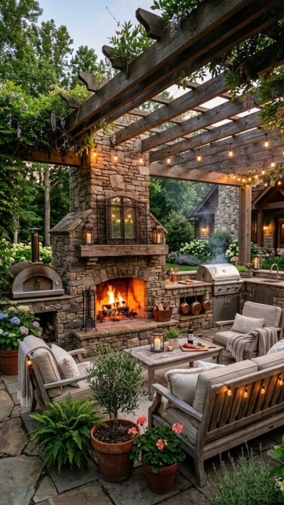 2. Anchor the Space With a Stone Fireplace