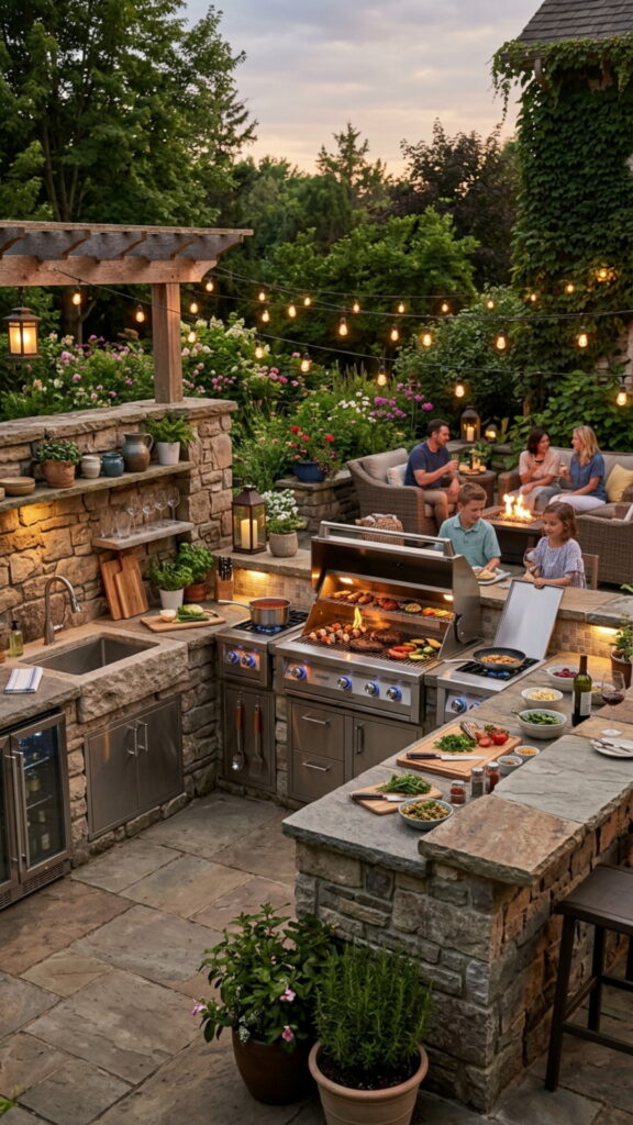 2. Built-In Grill Station with Side Burners
