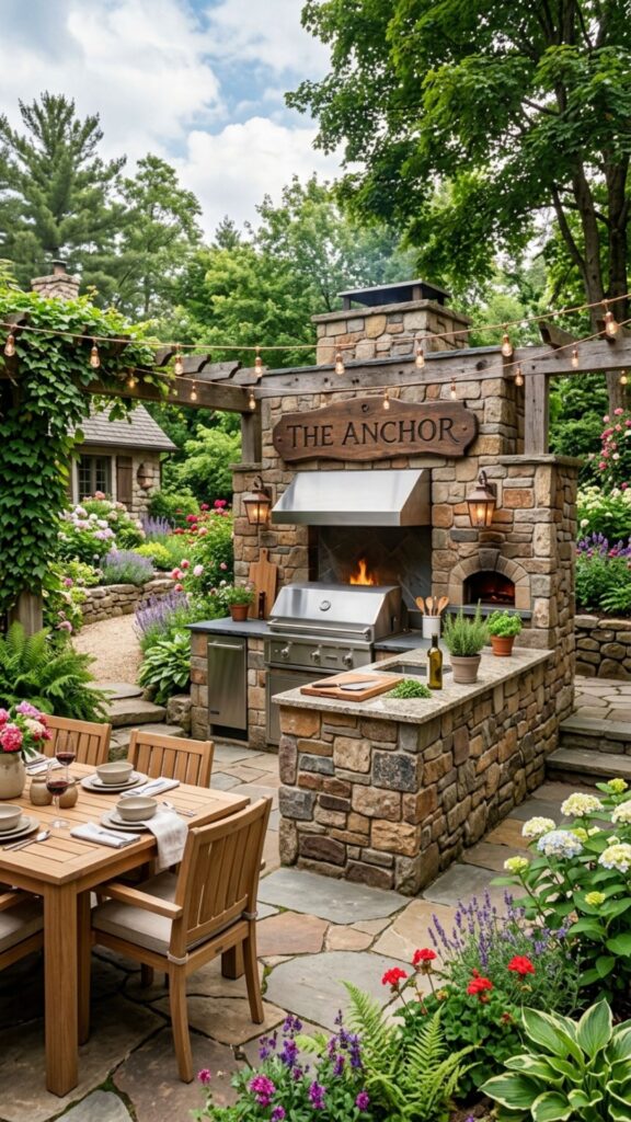 2. Built-In Stone Grill Station — The Anchor